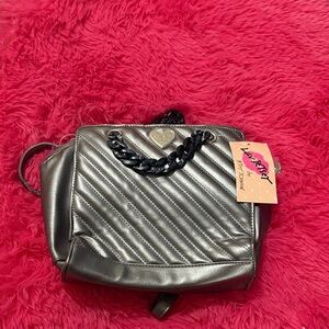 Betsey Johnson Silver Diagonal Quilted Backpack